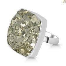 Natural Pyrite Crystal Stone Finger Rings Original Pyrite Cluster Ring From Peru Adjustable Ring for Birthday Anniversary Wedding Gift Jewelry