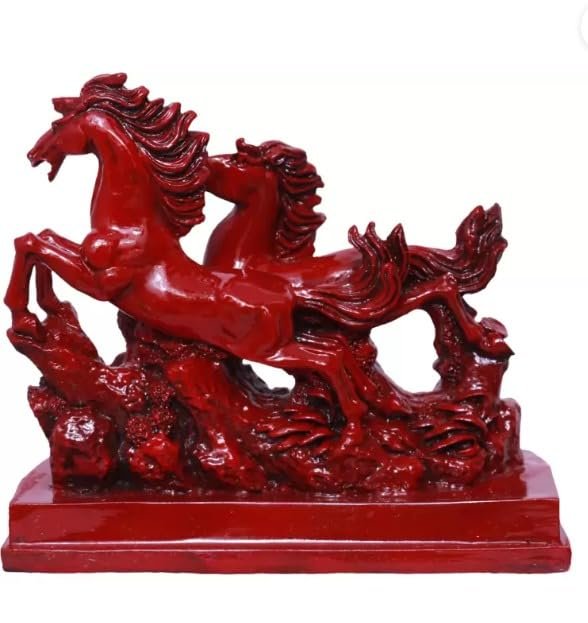 Shubh Sanket Vastu Red Running Horse Pair for Victory, Positive Energy, Good Luck, Business Growth