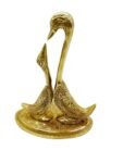 Brass Swan Pair Statue in Golden Colored for Home and Office Decor - 8x6 Inches