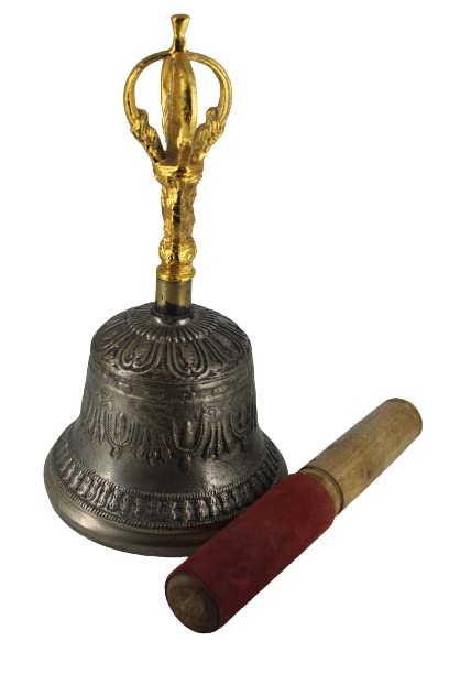 Feng Shui Spiritual Brass OM Bell/Buddhist Meditation Bell - 8.5x4.5 inches with Wooden Stick