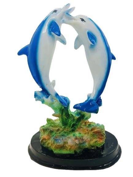 Dancing Dolphin Statue Made of Polystone for Home Decor LxWxH 18X10X26 cms,Blue