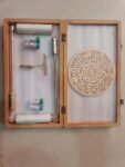Brass L Dowsing Rod with Wooden Box sample bottle 2 pair, Pendulum and Acrylic Chart 10 Inches