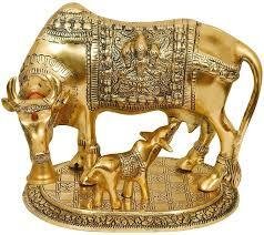 Alluminium Golden Plated Cow and Calf 8*8 Inches