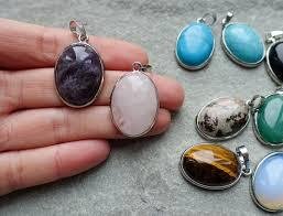 Natural Crystal Oval Pendants
